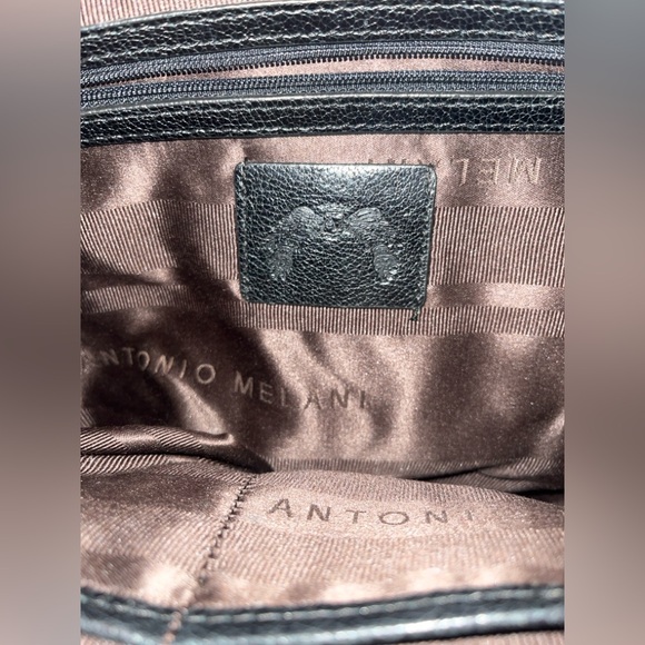 Antonio Melani Black Hobo Bag Glazed Quilted Leather Cargo Pockets Front U Bag - Picture 7 of 11